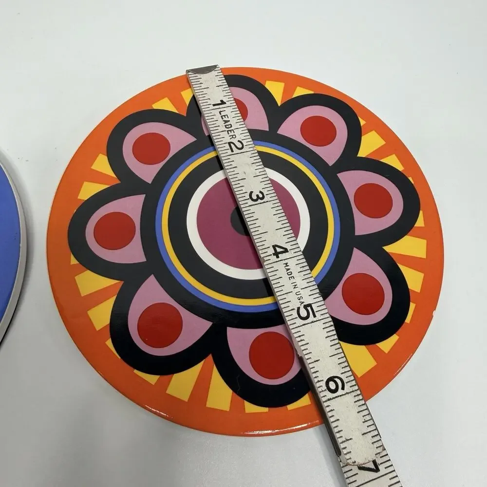 Set 2 Heart Of Avon Colorful Ceramic Trivet Tiles Retro Psychedelic Groovy Style
